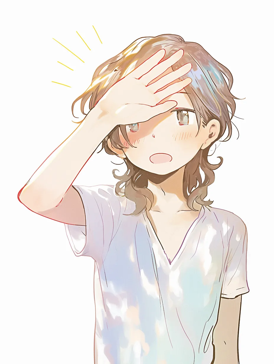 手をかざす少女と夏の輝き｜光の表現が印象的なイラスト。少女の髪や服に映る光が、夏の強い日差しを感じさせる。柔らかな線と淡い色使いが、爽やかで幻想的な雰囲気を生み出している。手をかざすことでまぶしさを和らげる仕草が自然に描かれ、暑さの中にある穏やかで美しい瞬間が切り取られている。