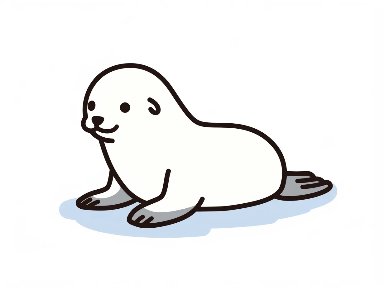 微笑むゆるいアザラシ｜シンプルなデフォルメスタイルが特徴のイラスト。落ち着いた表情が親しみやすく、ゆるやかな曲線が柔らかい印象を与えている。