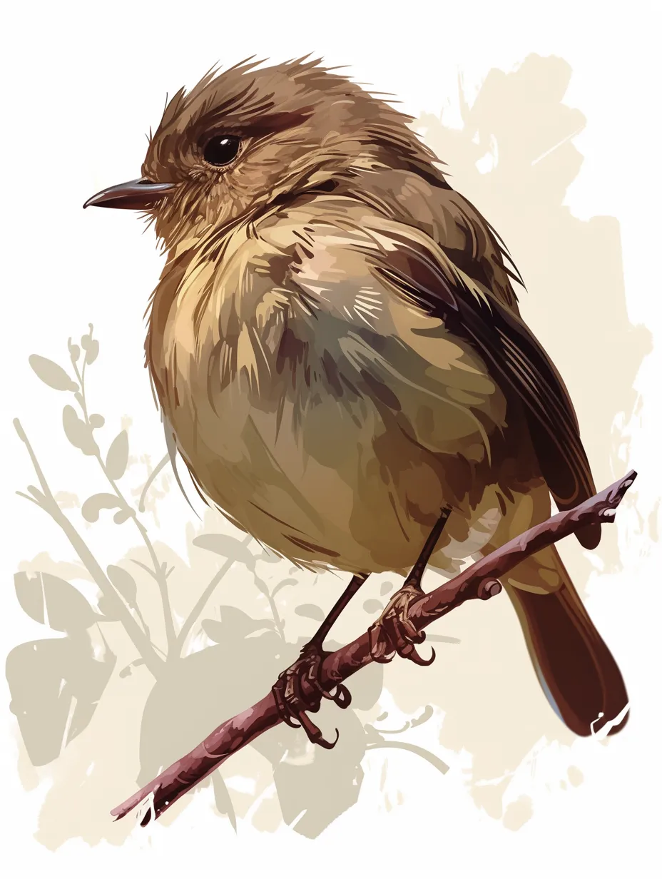リアル小鳥　枝にとまる緑の鳥｜繊細な筆致で描かれた緑色の小鳥が枝にとまる構図。リアルな質感が特徴で、羽の光沢や眼差しが生命感を感じさせるリアル小鳥のイラスト。