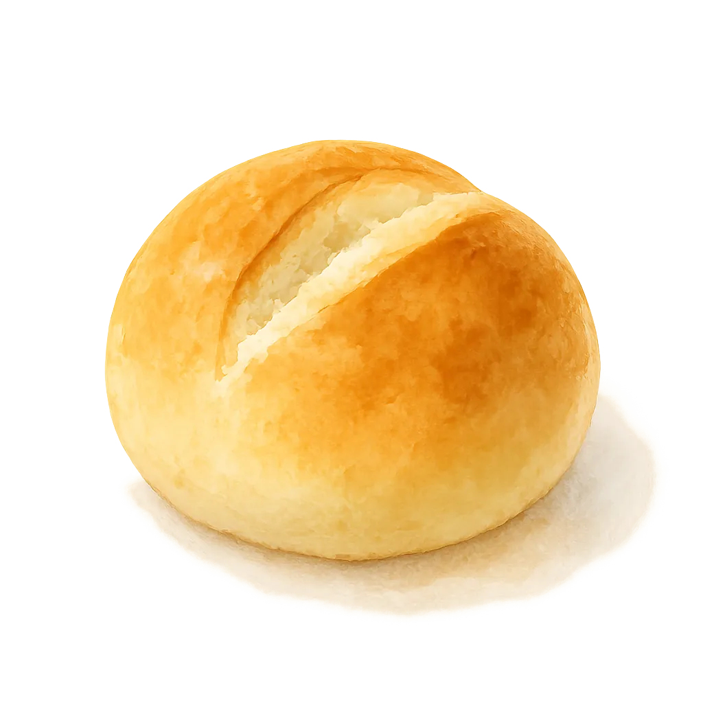 おしゃれセミリアルでかわいいパン｜まるっとふくらんだ焼きたてのパンが、やさしい光を受けて香ばしく描かれています。繊細なタッチで表面の焼き色やふわっとした質感が表現され、素朴で温もりのある素材です。