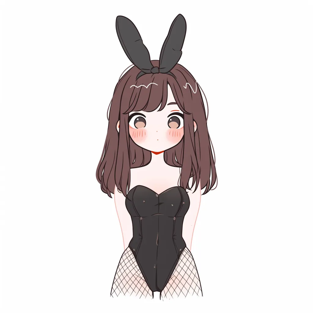 ゆるいかわいいバニーガールの女の子｜シンプルな黒い衣装にふんわり髪が映えるバニーガールの女の子。ゆるい輪郭と照れたような表情が親しみを与え、かわいい魅力を上品に引き出すスタイルに仕上がっている。