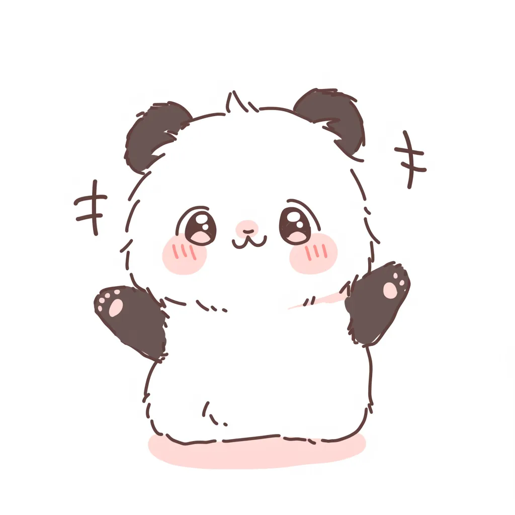 ゆるいパンダのかわいいおててポーズ｜ちょこんと上げたおててが愛らしいパンダを、やわらかな手描き風のラインと淡い色づかいで表現。つぶらな瞳とまるっこいフォルムが印象的で、かわいい仕草がとても魅力的です。表情や動きのすべてにゆるい空気が漂い、心をふわっと和ませてくれます。