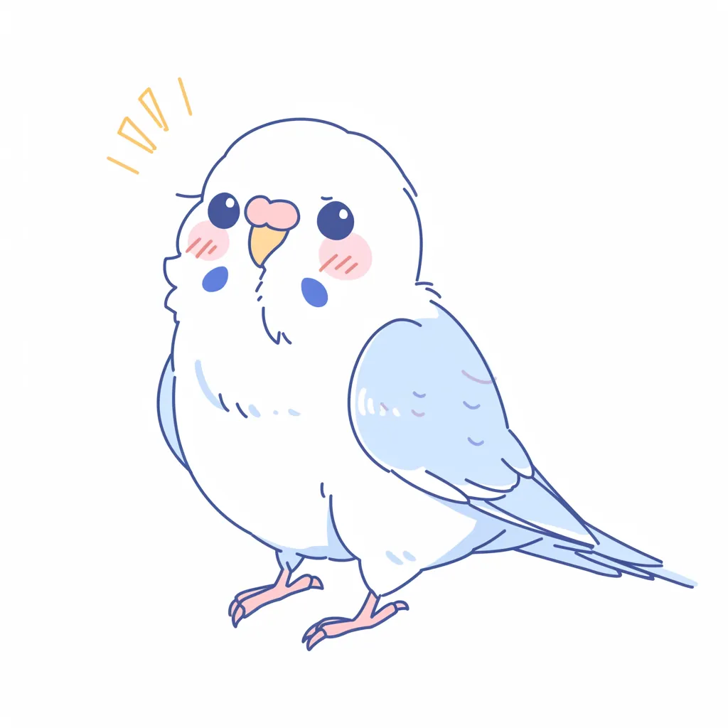 ゆるいセキセイインコのそよかぜブルー｜淡い水色と白のコントラストがやさしく、まるっこいフォルムがかわいいセキセイインコ。全体にやわらかな表情が漂い、ゆるい癒しを運んでくれる。
